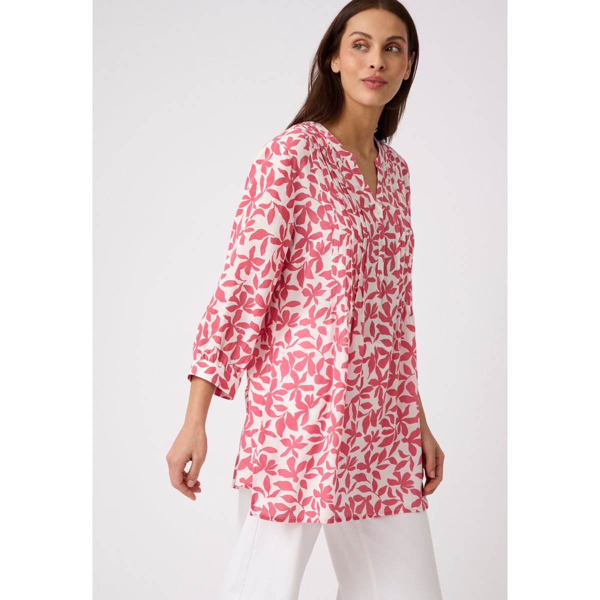 Tunique créponnée pure viscose rose feuillage, DAMART