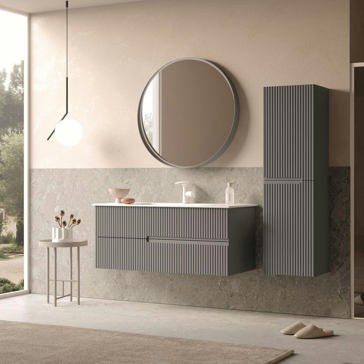Meuble vasque suspendu 120 cm, 2 tiroirs rainurés ORA gris, PIER IMPORT