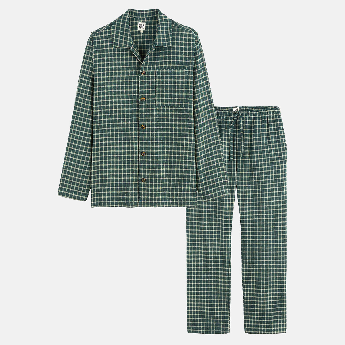 Pijama de franela de algodón puro cuadros verde, LA REDOUTE COLLECTIONS
