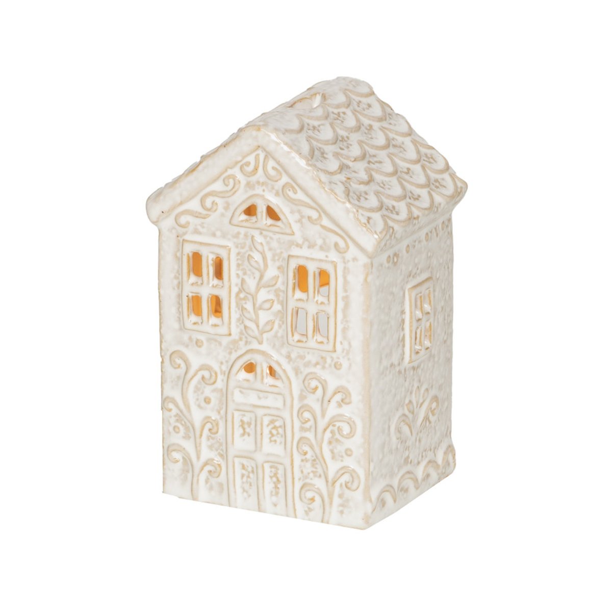 Photophore maison  H7,4 cm en céramique blanc, AMADEUS