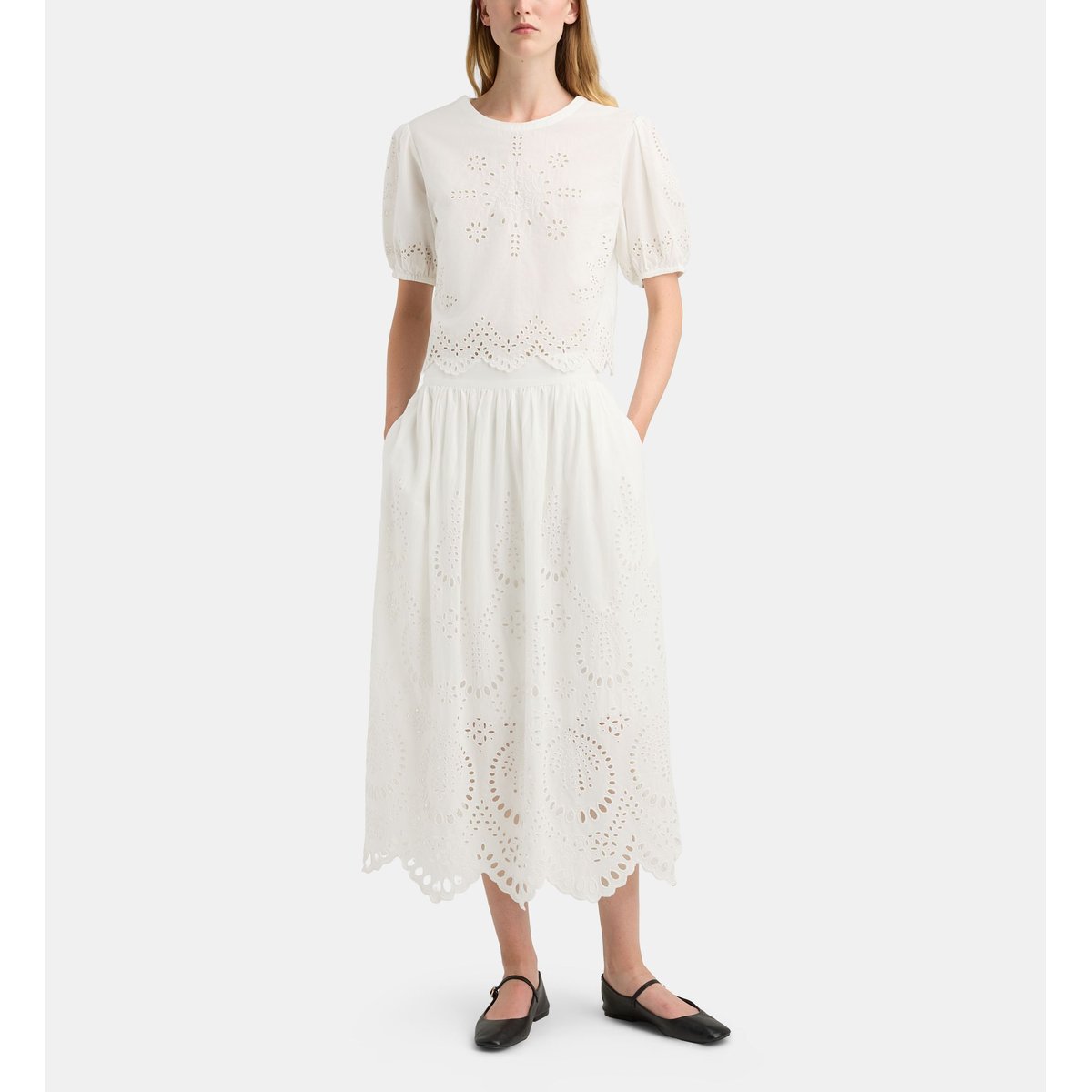 Top court confort flora schif à broderie anglaise blanc, GALERIES LAFAYETTE