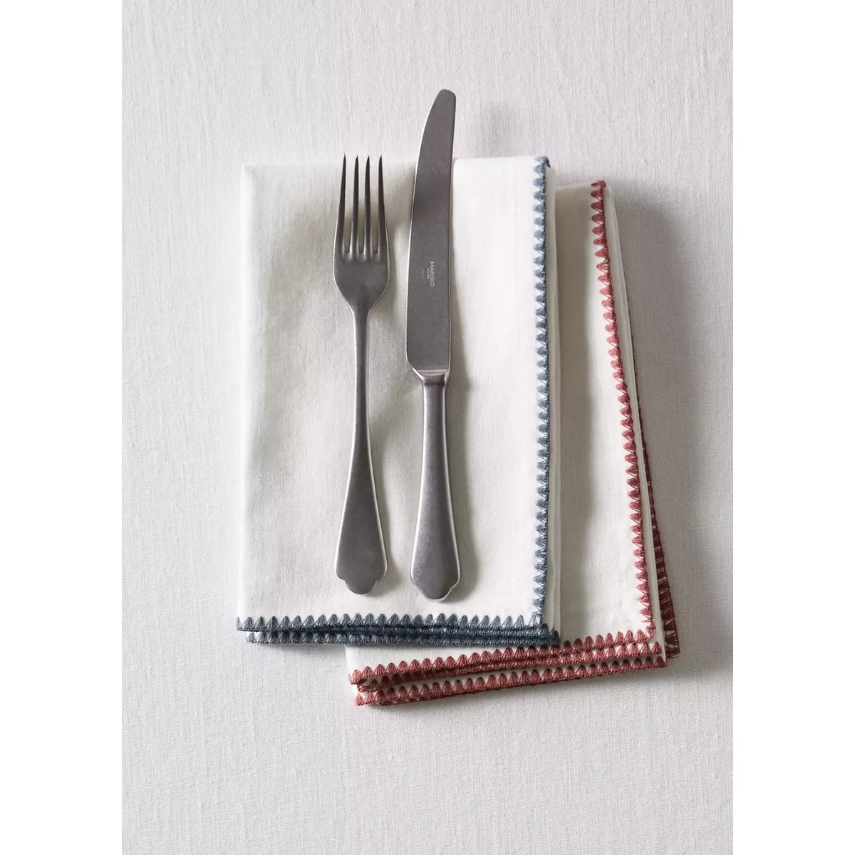 Serviettes de table lin coton contraste blanc cassé, MANGO HOME