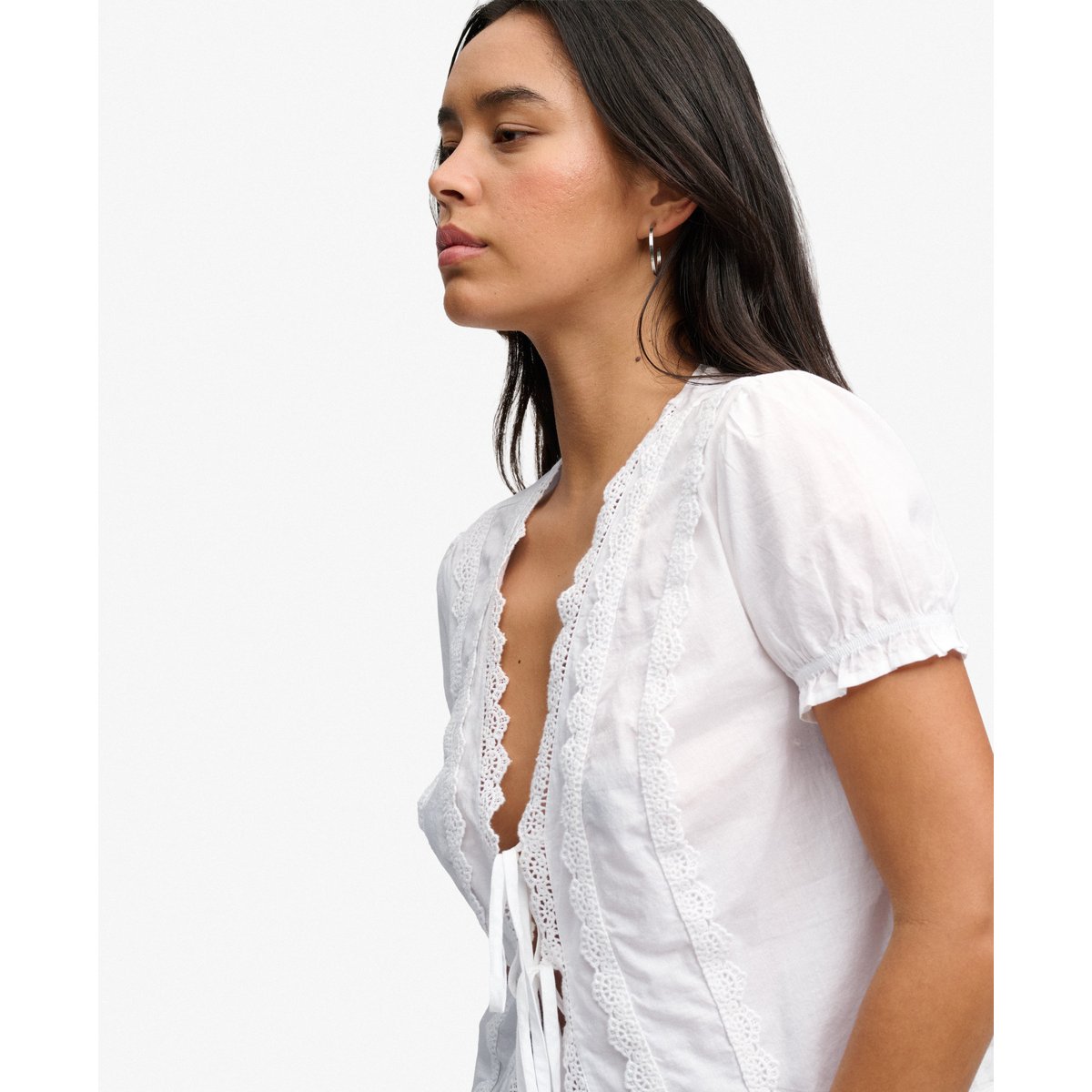 Blouse à Liens avec Bordure en Dentelle optic, SUPERDRY