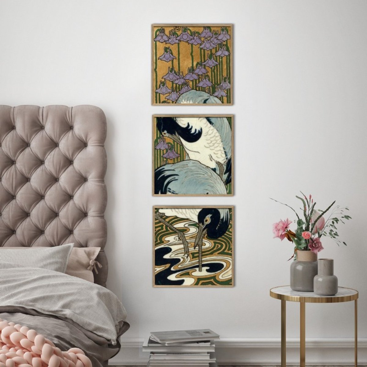 Estampe japonaise kawara héron  Tile with Heron III marron, THE DYBDAHL CO