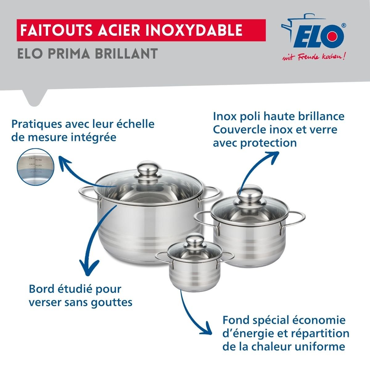3 poêles 24/28/32cm + 3 faitouts 12/16/24cm PRIMA BRILLANT noir, ELO
