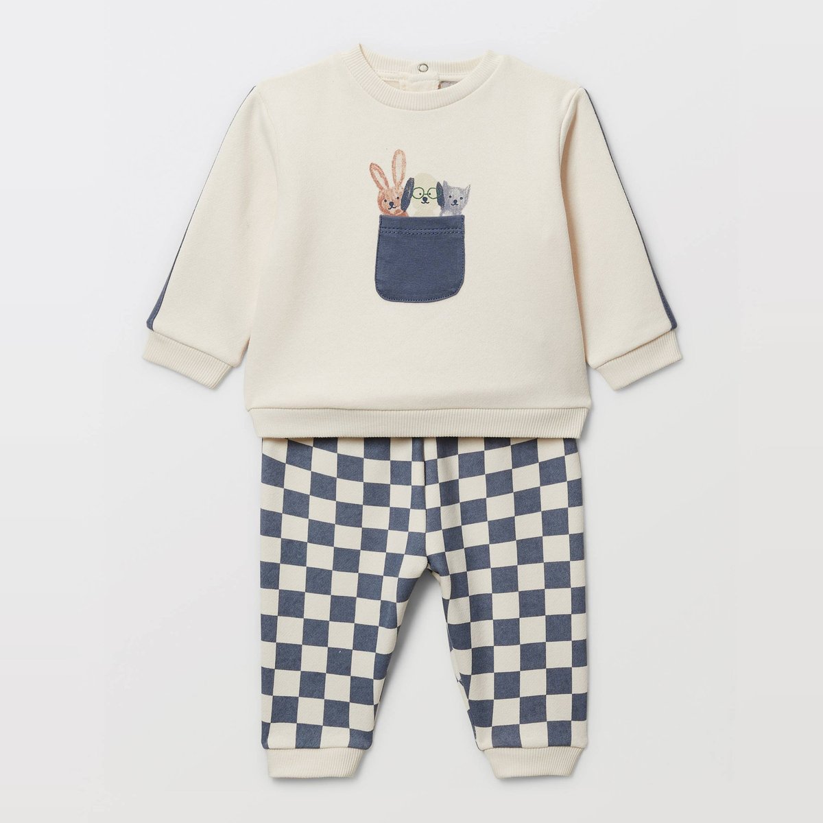 Ensemble en molleton en damier en coton BIO GOTS infini, BOUT'CHOU