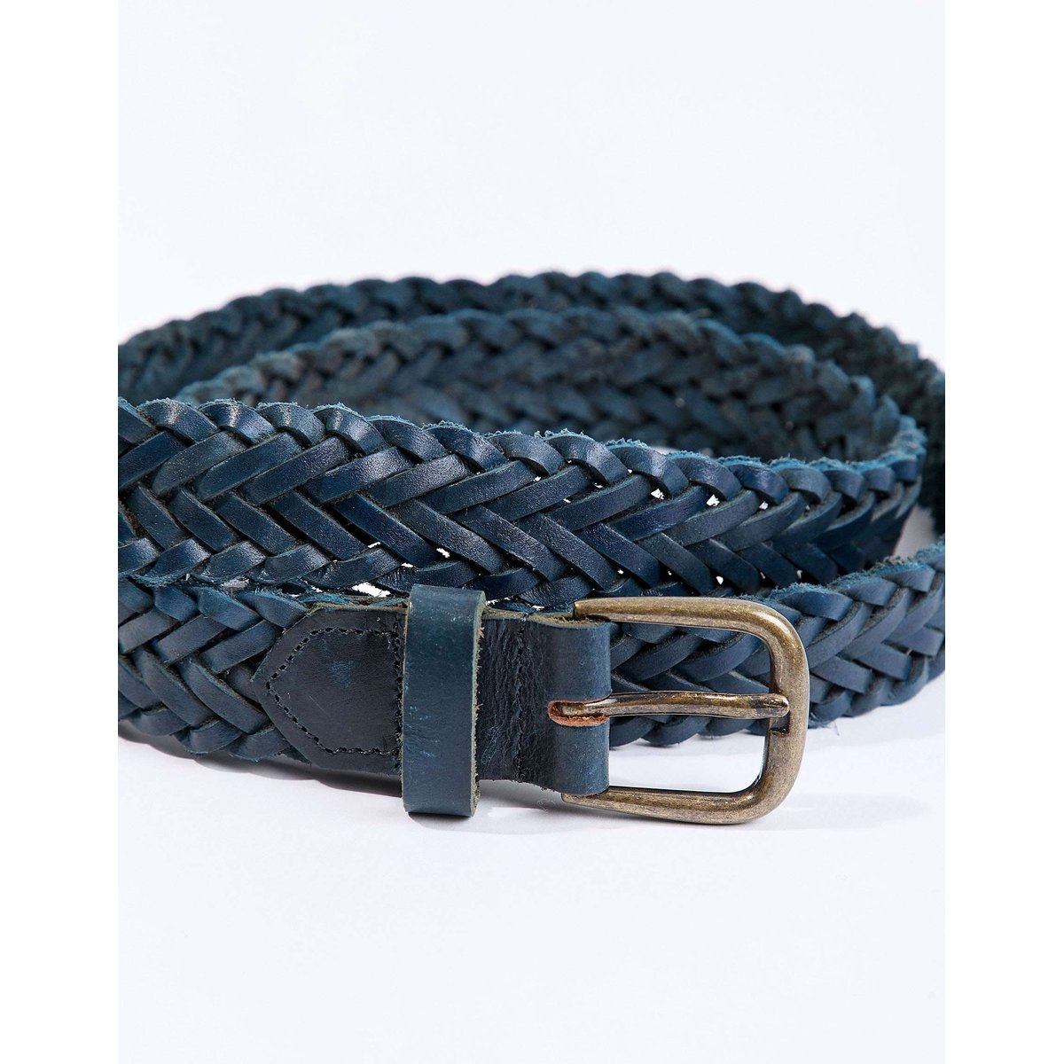Ceinture cuir tressé DASRA bleu denim, LA FIANCÉE