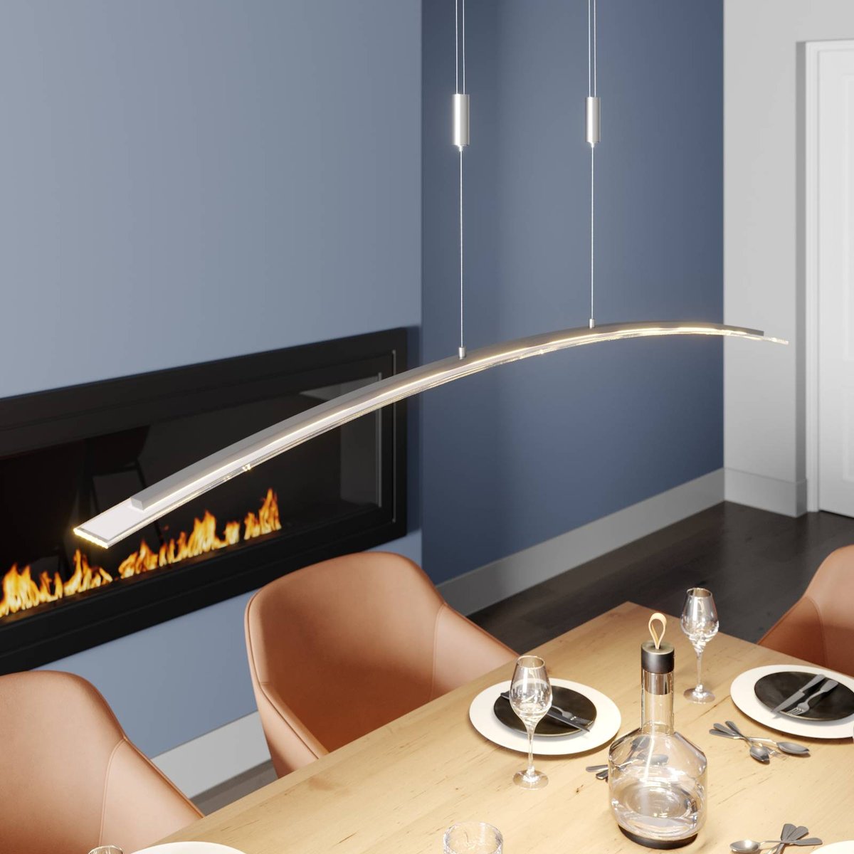 Suspension en verre moderneLED, Manon frosté, nickel mat, LINDBY