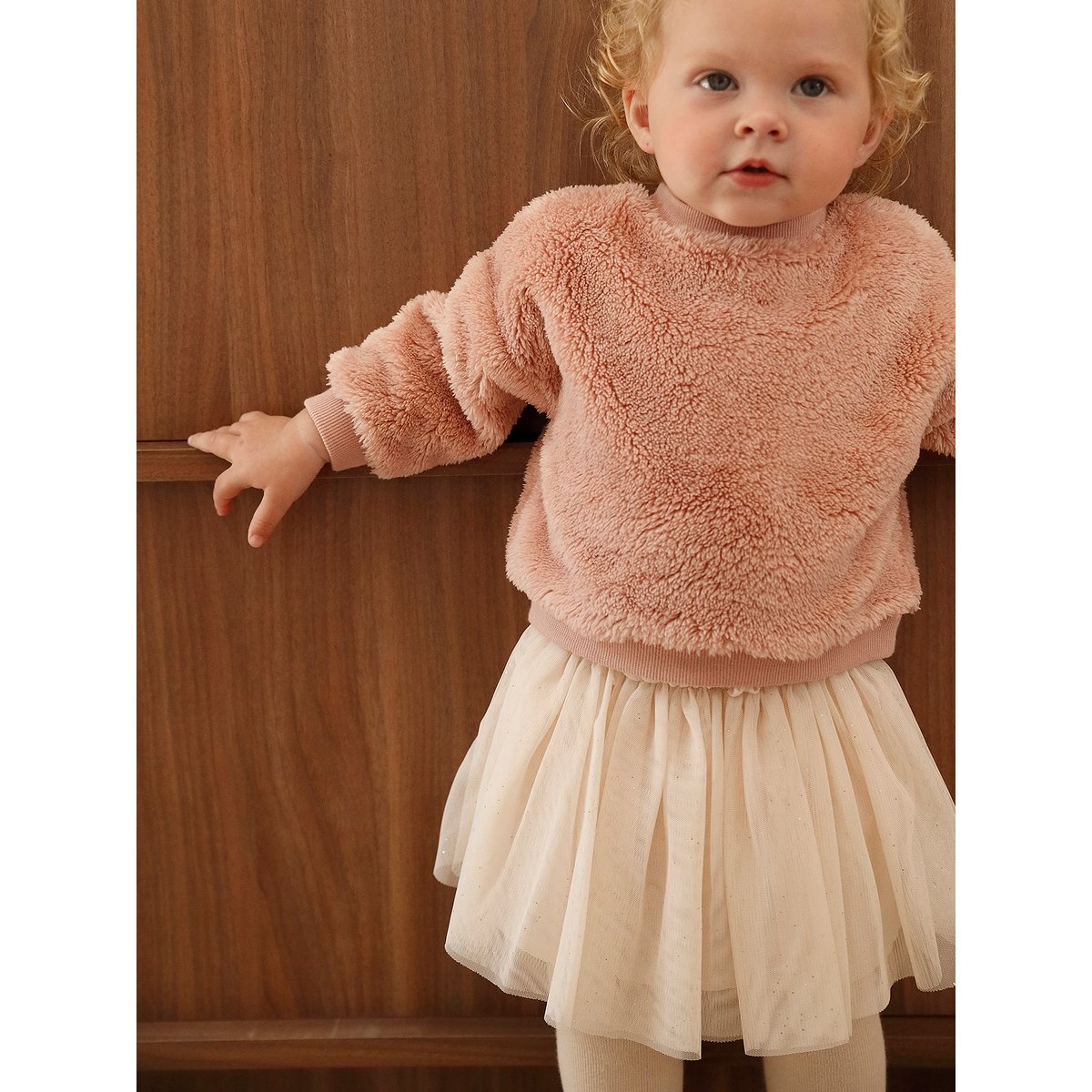 Ensemble bébé sweat-shirt + jupon rose poudré, VERTBAUDET