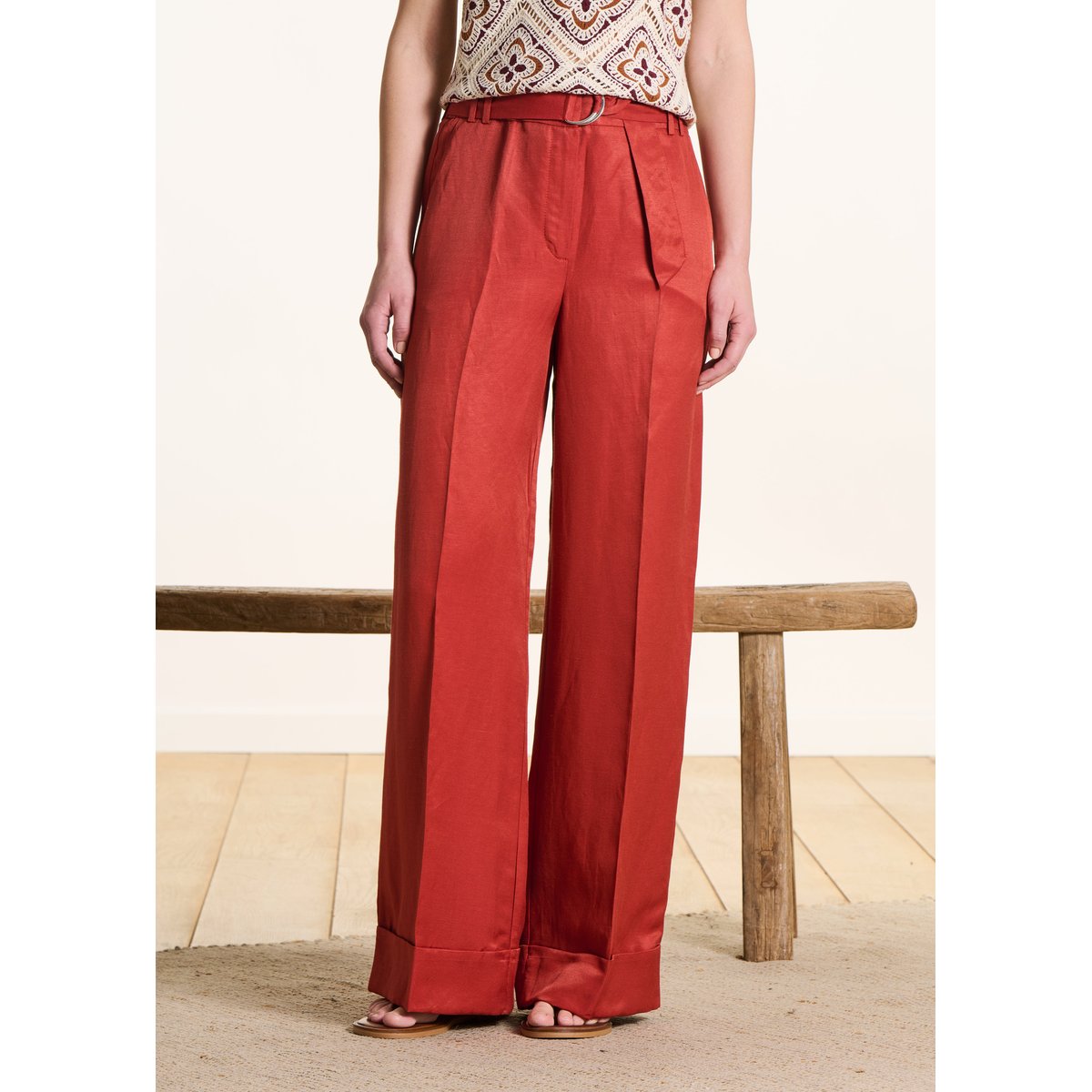 Pantalon large avec ceinture brique, LA FEE MARABOUTEE