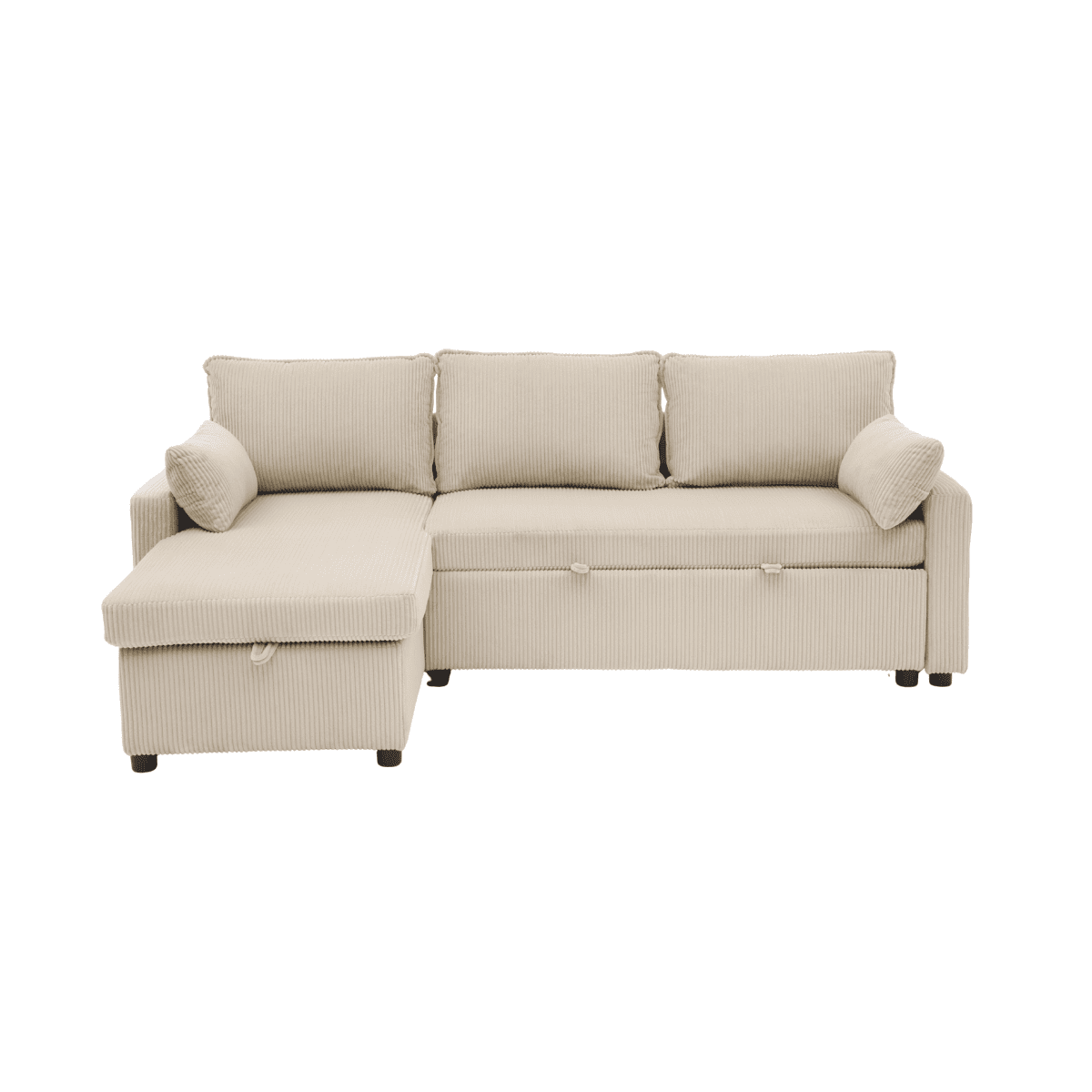 Canapé convertible 3 places en velours LOUISON beige, CALICOSY