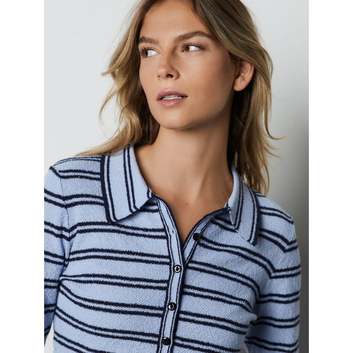 Polo aspect maille à manches longues rayures bleu/noir, NEXT
