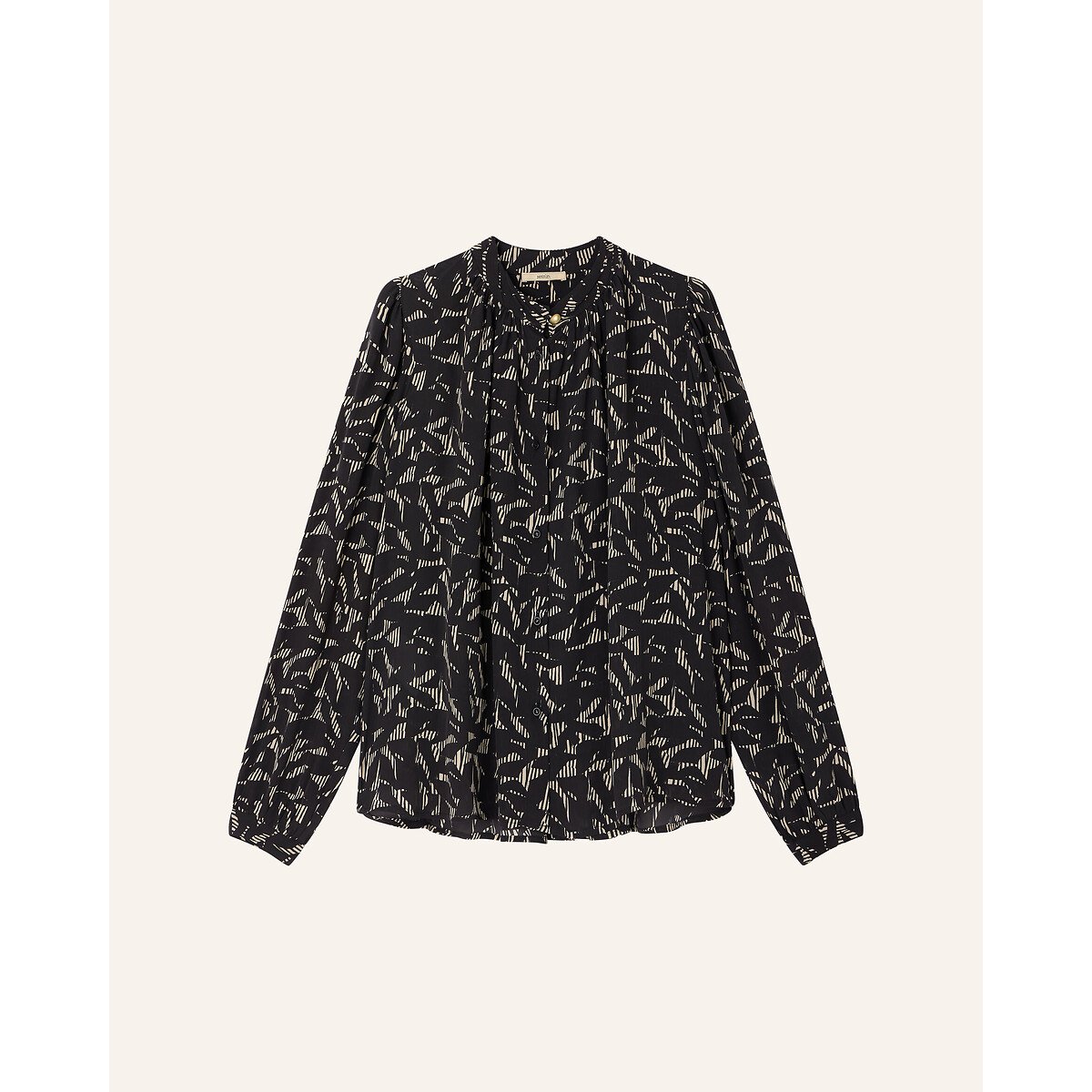 Blusa estampada com gola redonda e mangas 3/4, Lyla estampado preto/cru, SESSUN