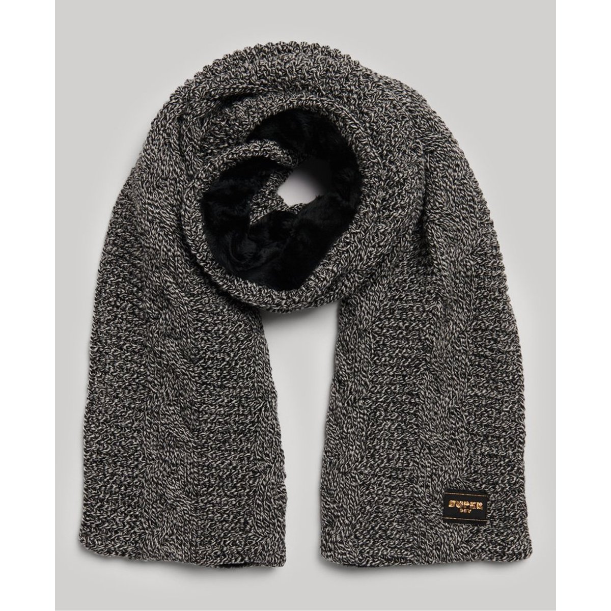Écharpe en maille torsadée noir moucheté, SUPERDRY
