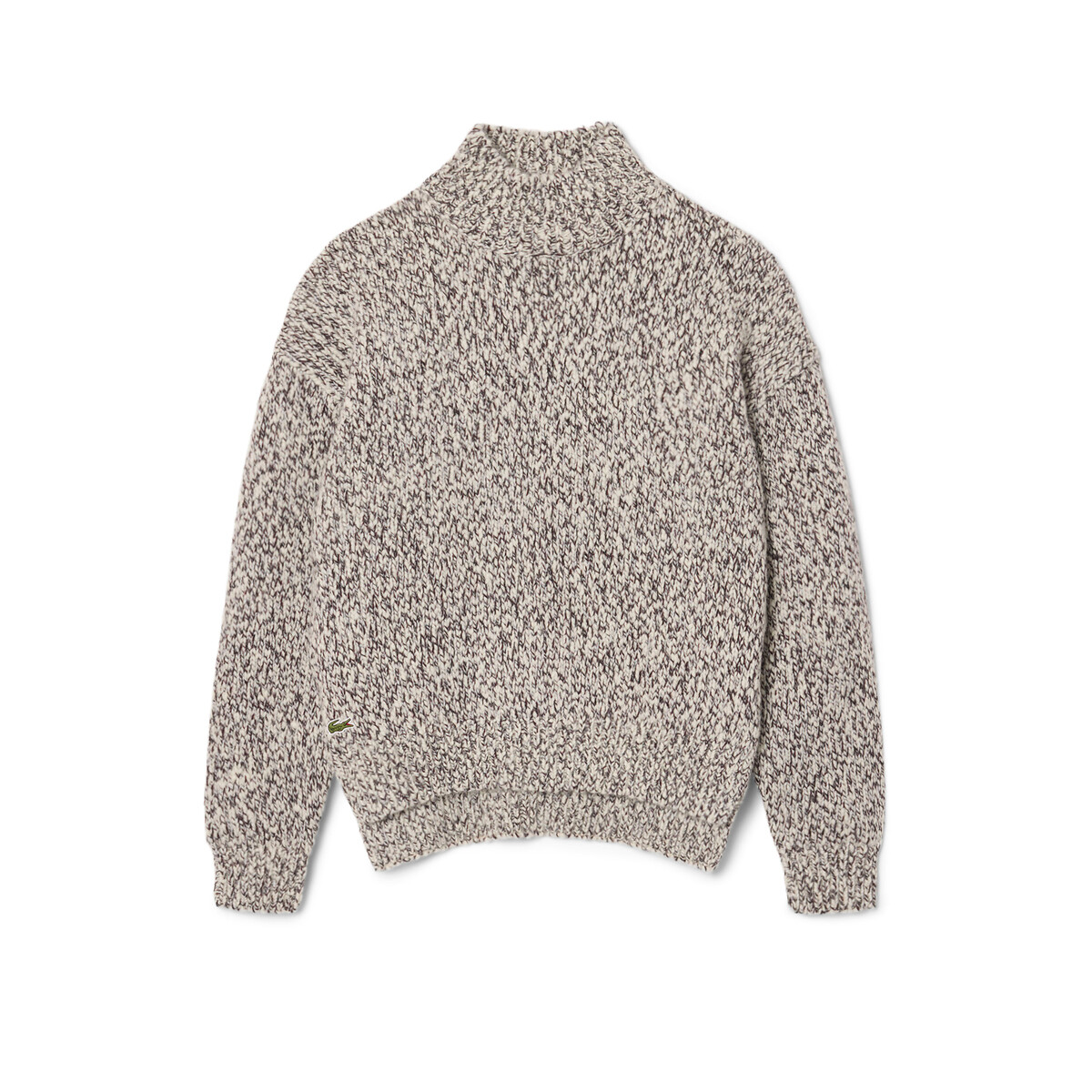 Pull à col roulé en laine mélangée beige chiné/bordeaux, LACOSTE