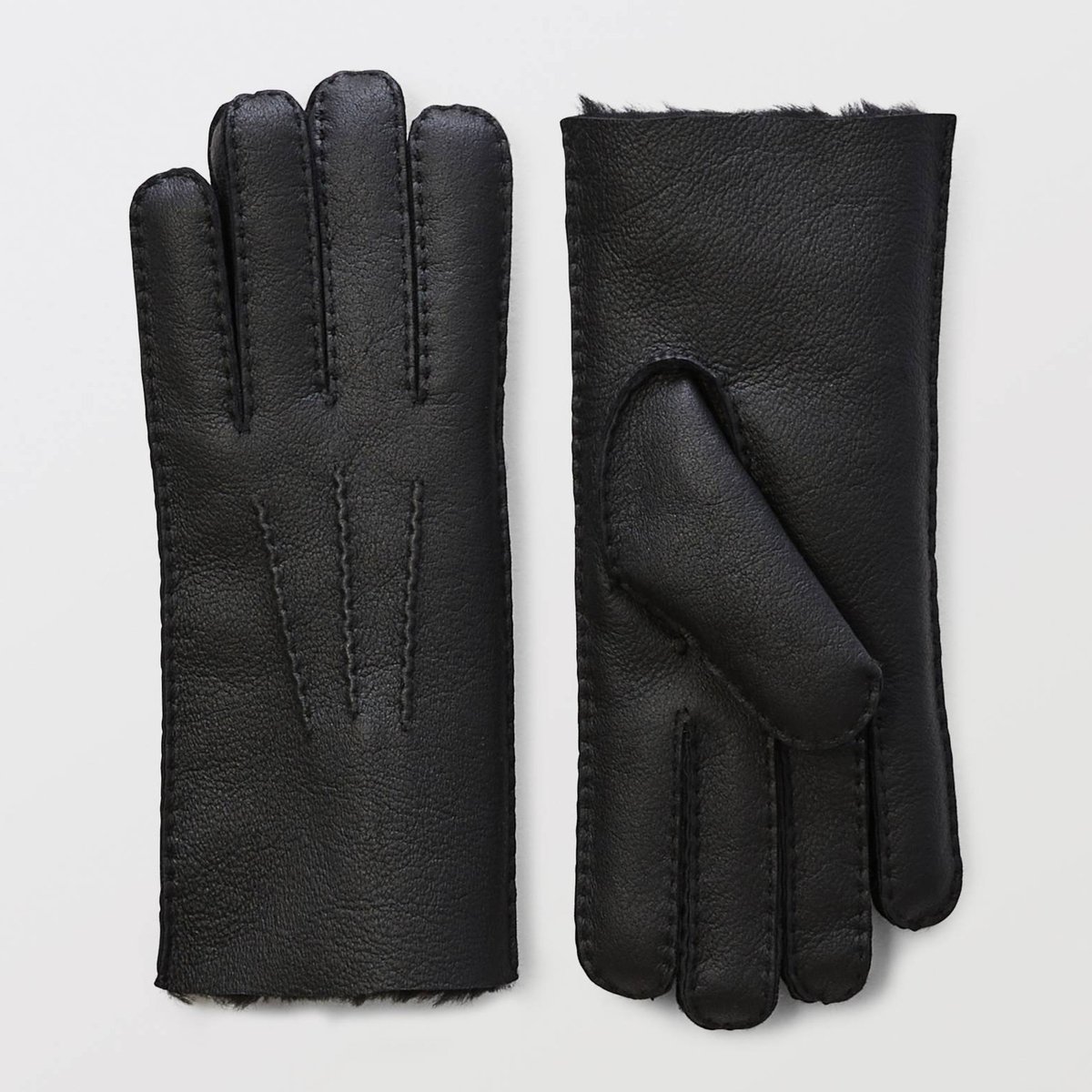 Gants cuir en peau lainée noir, MONOPRIX