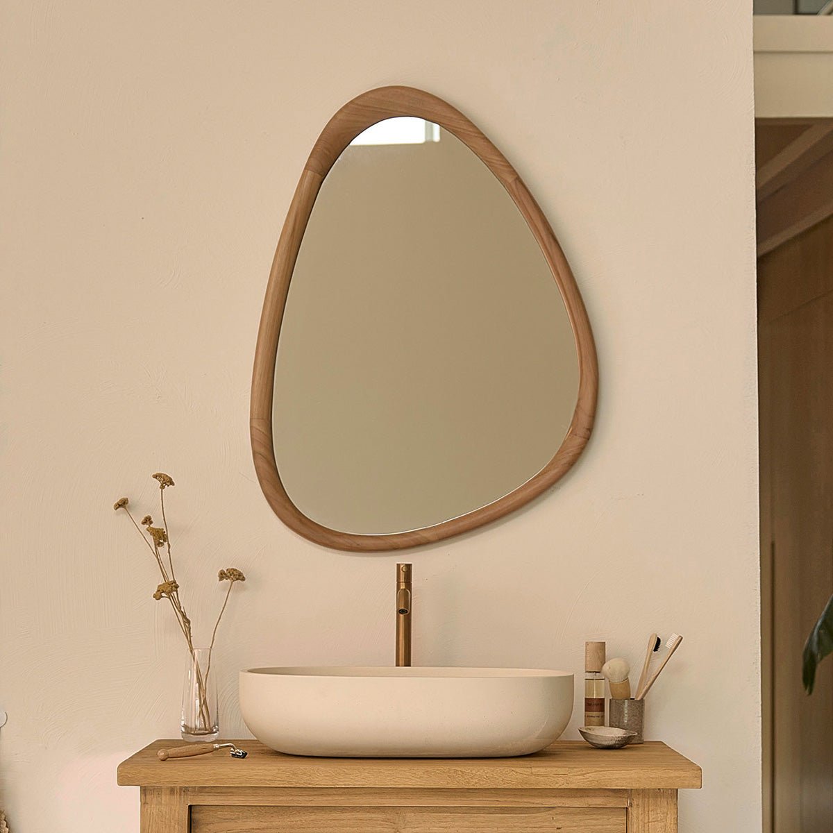 Miroir organique en teck massif 75x60 cm  BELIZE naturel, BERAH GETAH