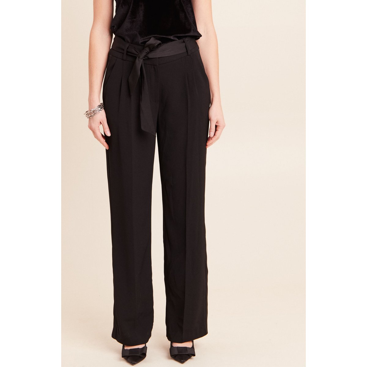 Pantalon satiné coupe droite noir, BREAL