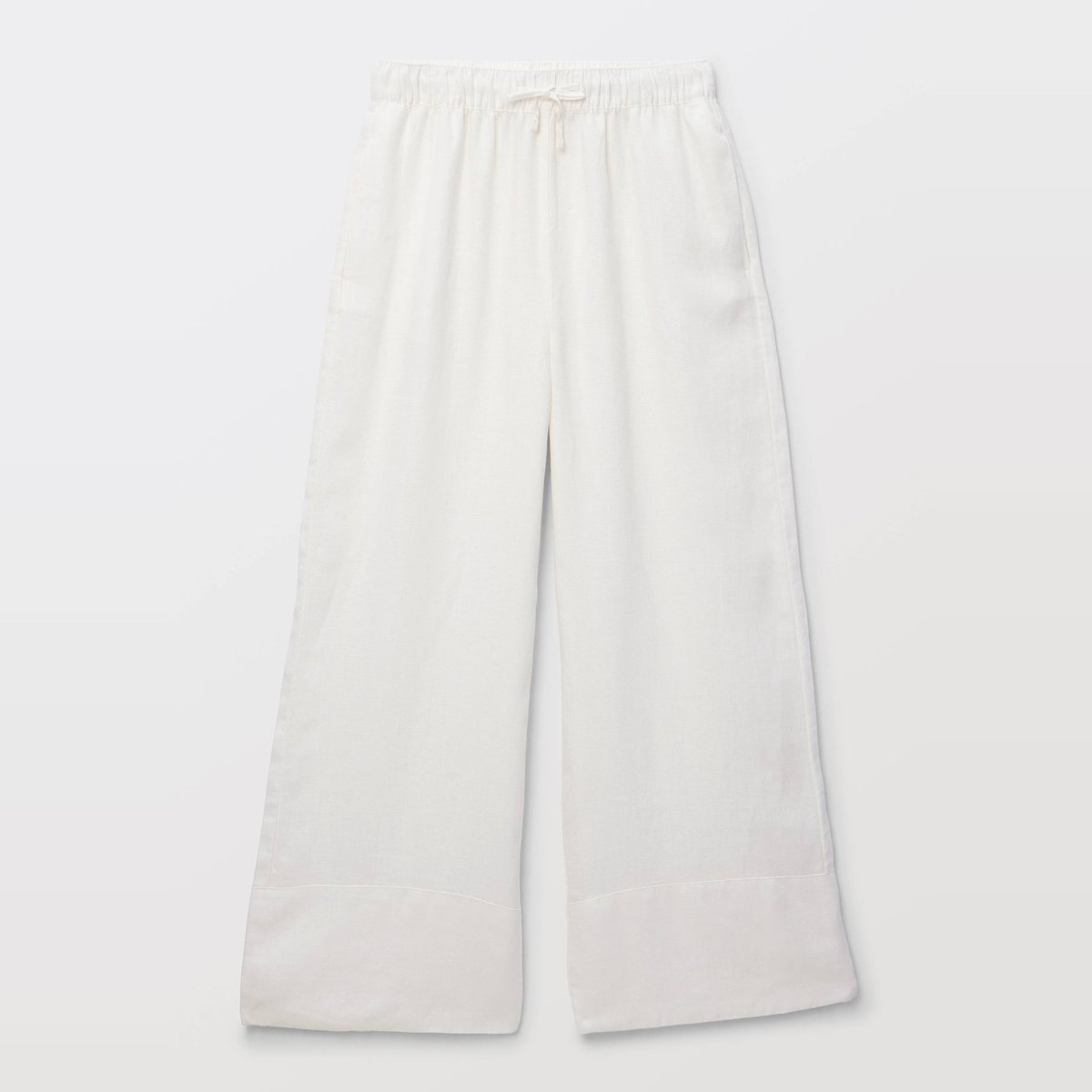 Pantalon large à taille élastiquée en lin ecru, MONOPRIX