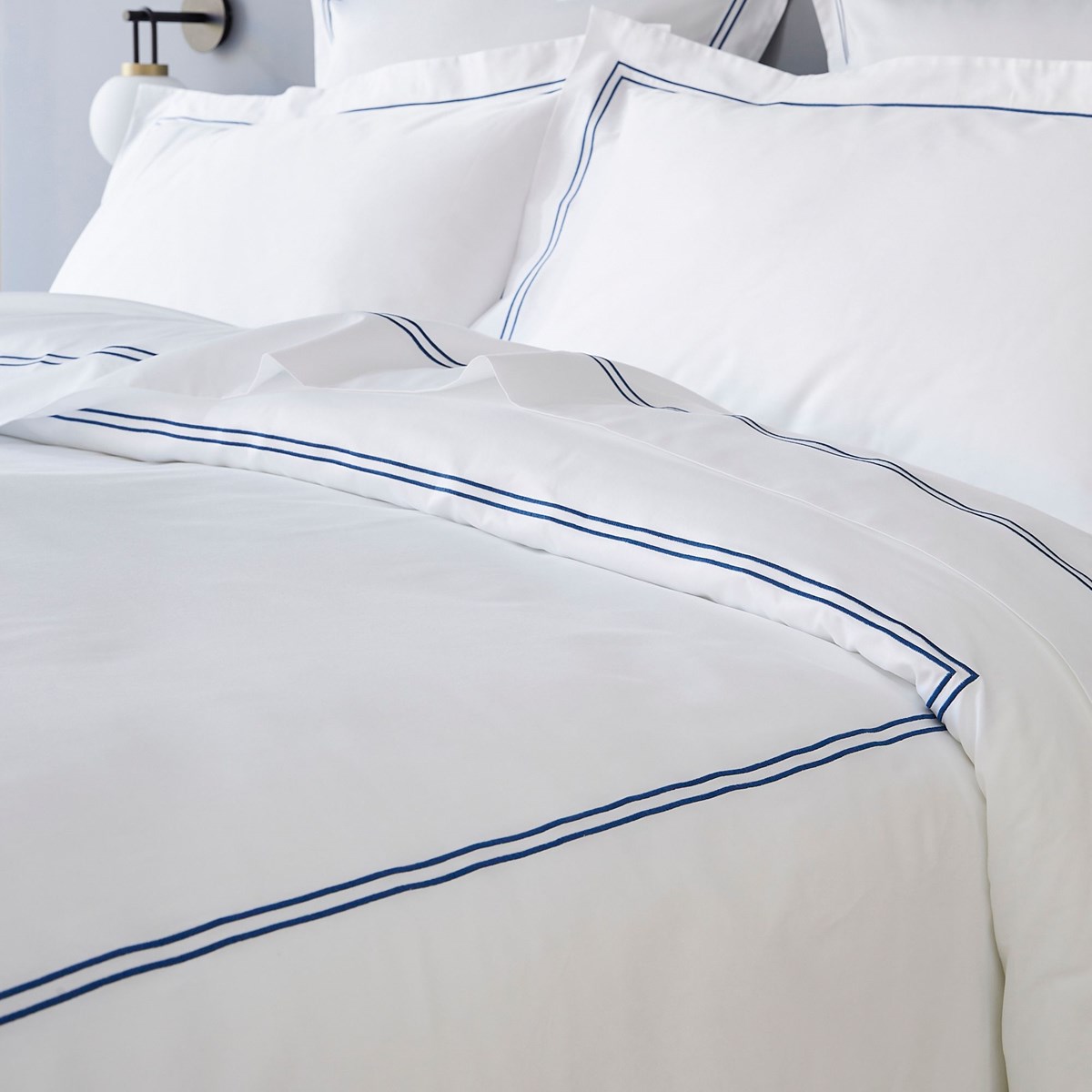 Drap plat satin de coton égyptien ELEGANCE bleu, MPC MAISON