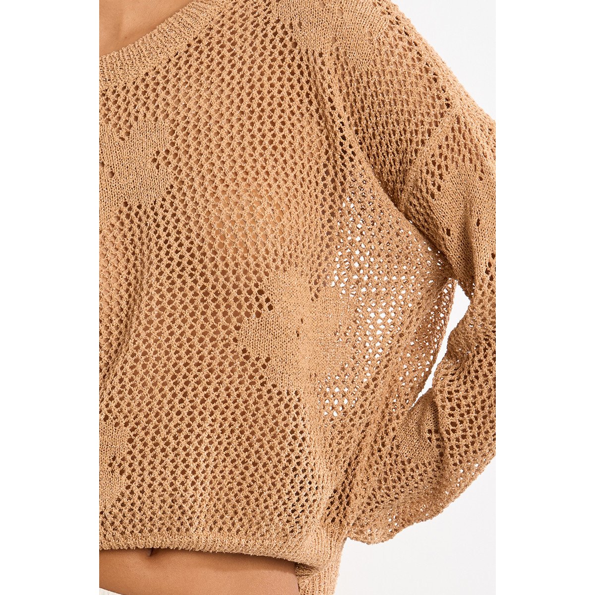 Pull en maille fine avec détails fleurs camel, LILI SIDONIO