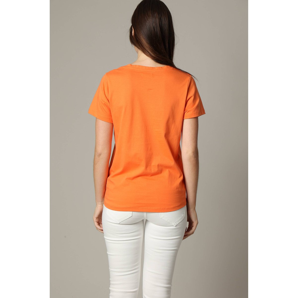 T-shirt col rond en jersey 100% coton avec application brodée SPRITZI orange, DEELUXE
