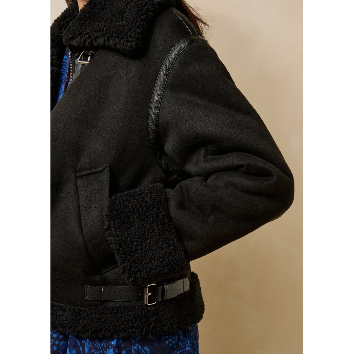 Blouson bomber fourré à zip noir, LA FEE MARABOUTEE
