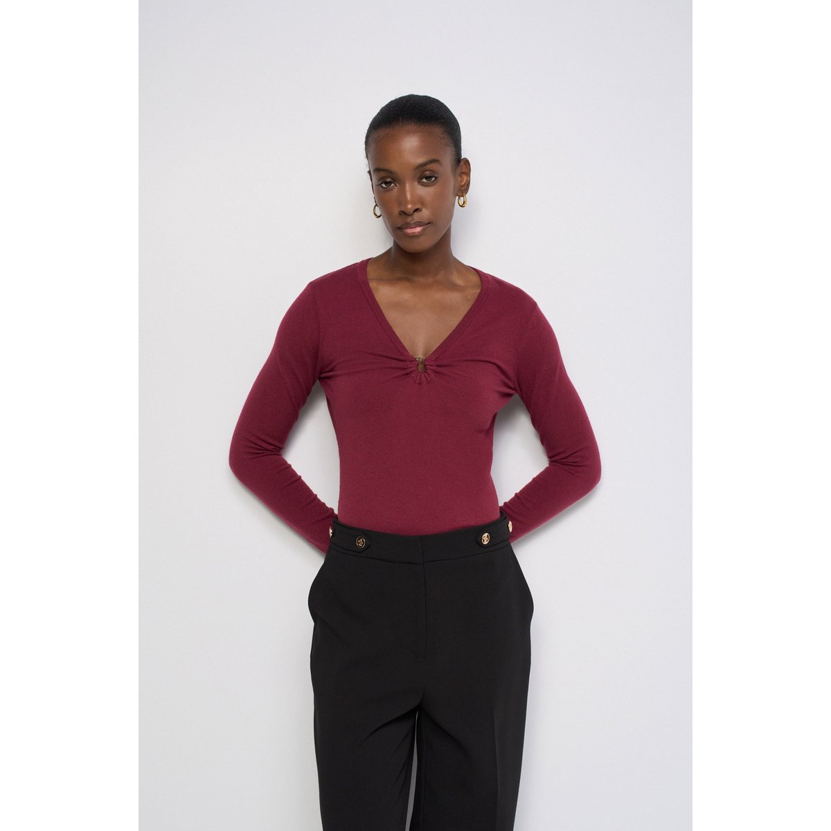 PULL FRONCÉ SUR LA POITRINE rouge, SALSA JEANS