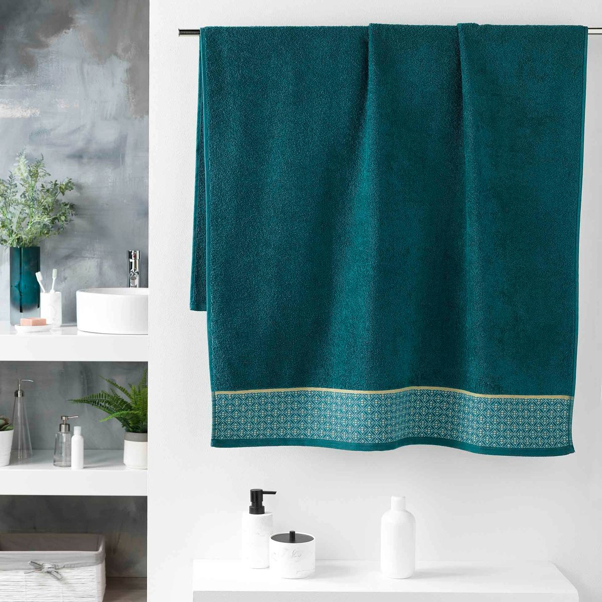 Serviette de toilette 70 x 130 cm Art-Chic Beline gris bleu, EDEN