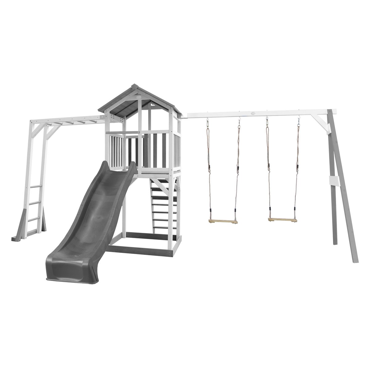 AXI Structure de jeu Beach Tower Blanc Gris avec cadre d'escalade et 2 balancoires et toboggan Gris couleur unique, AXI HOUSE