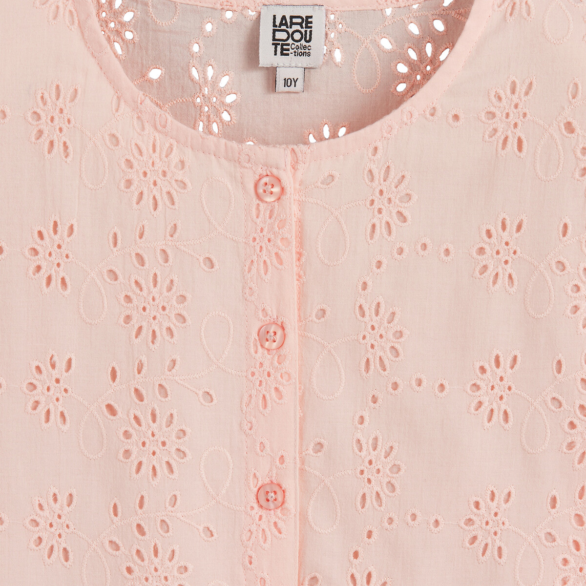 Blouse manches courtes en broderie anglaise rose, LA REDOUTE COLLECTIONS
