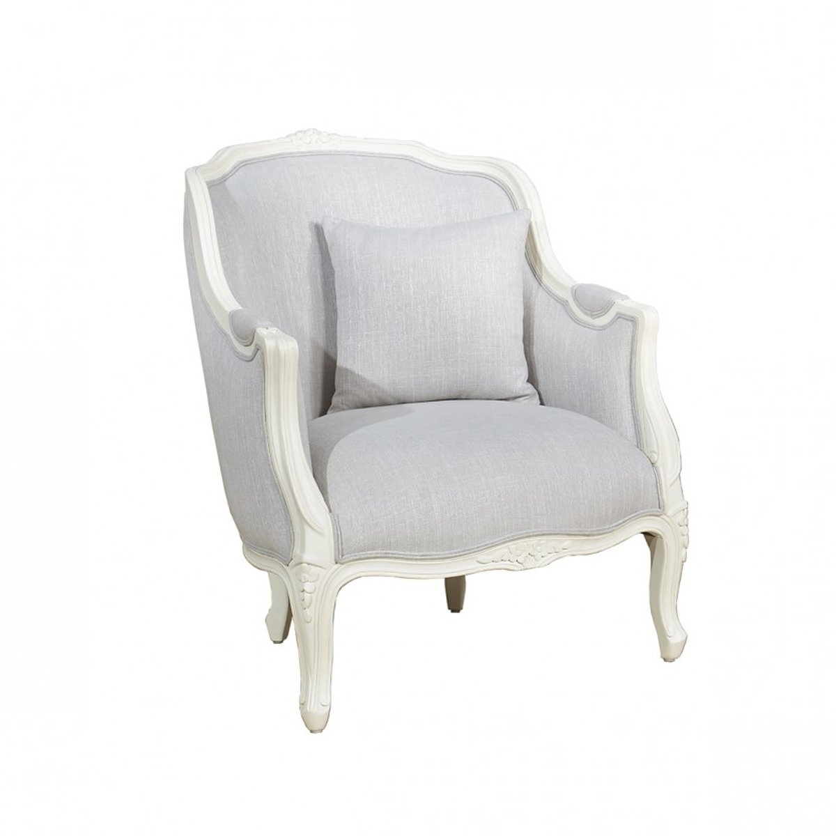 Fauteuil bergère en hévéa et tissu effet lin VICTOR nacre, ROBIN DES BOIS