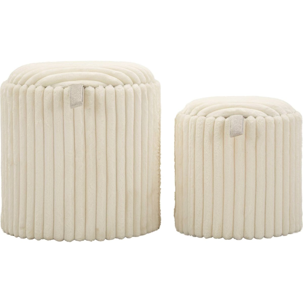 Lot de 2 poufs coffres côtelés style scandinave blanc crème, RECOLLECTION