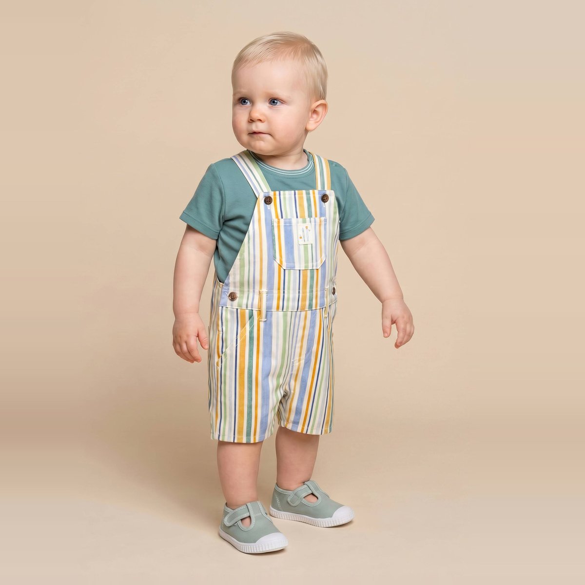 Salopette courte rayée en coton BIO GOTS multi co, BOUT'CHOU