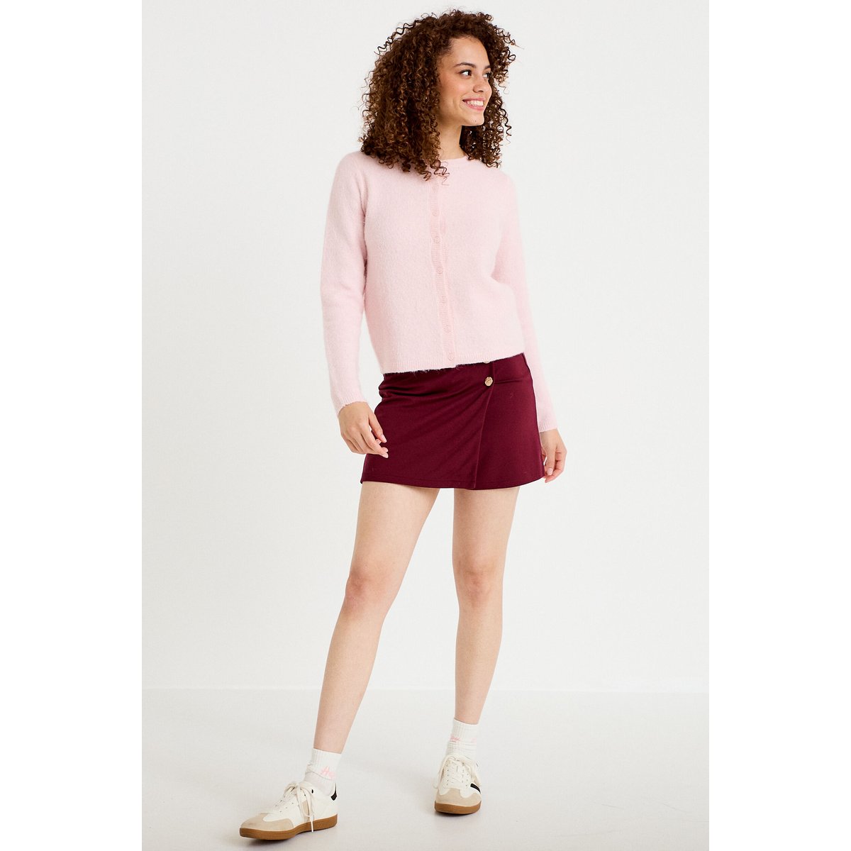 Jupe-short trapèze en maille bordeaux, CACHE CACHE