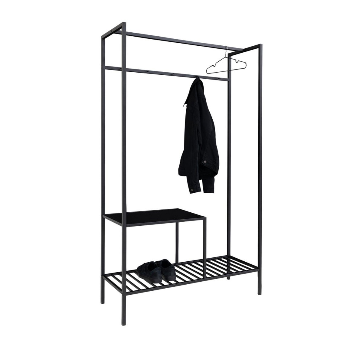 Vestiaire d’entrée en bois et métal avec 2 étagères- VITA noir, HOUSE NORDIC