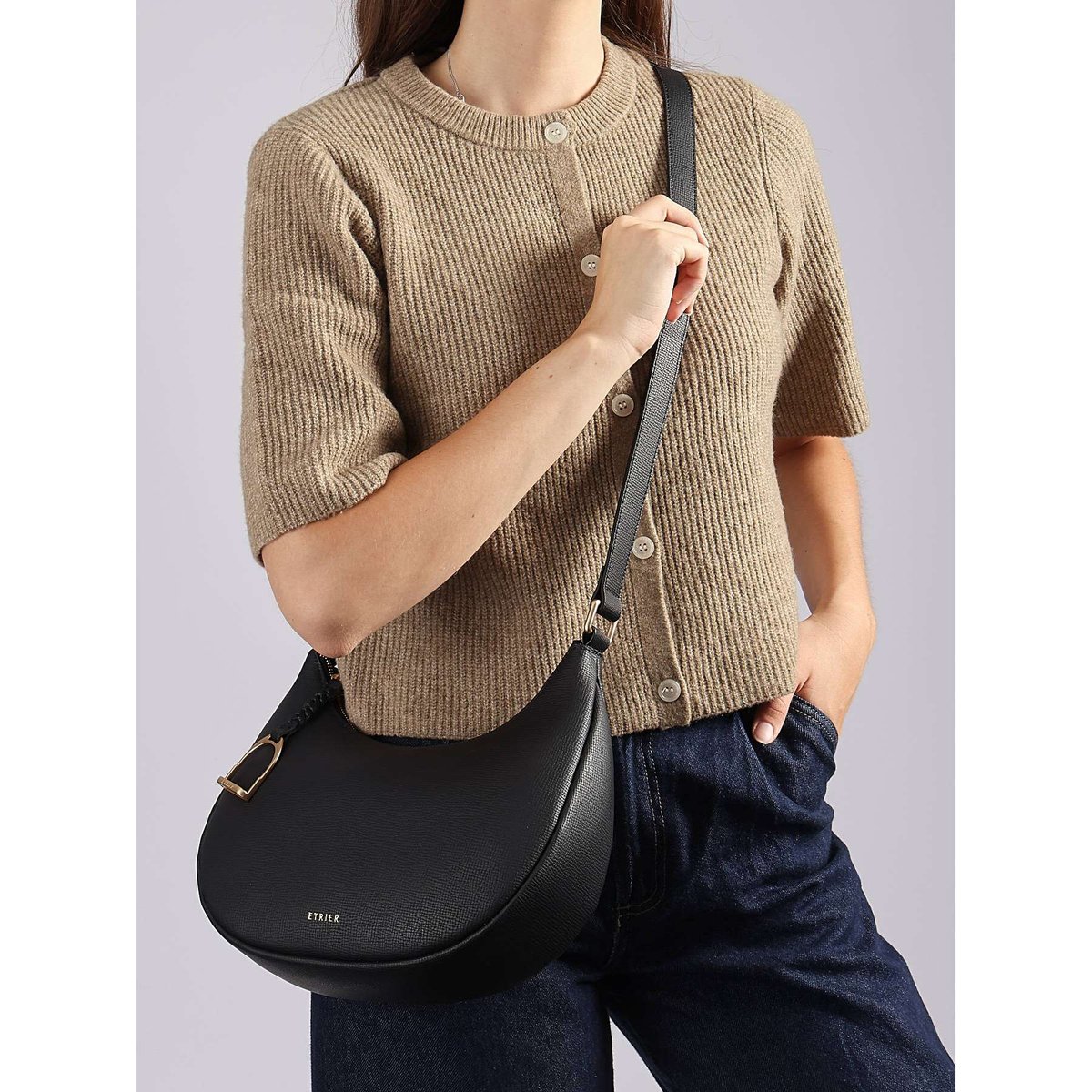 Sac bandoulière Torsade cuir noir, ETRIER