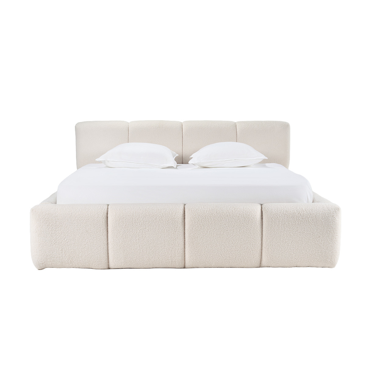 Lit coffre 2 places 160x200 cm en tissu laine bouclée MOTTO beige, MILIBOO