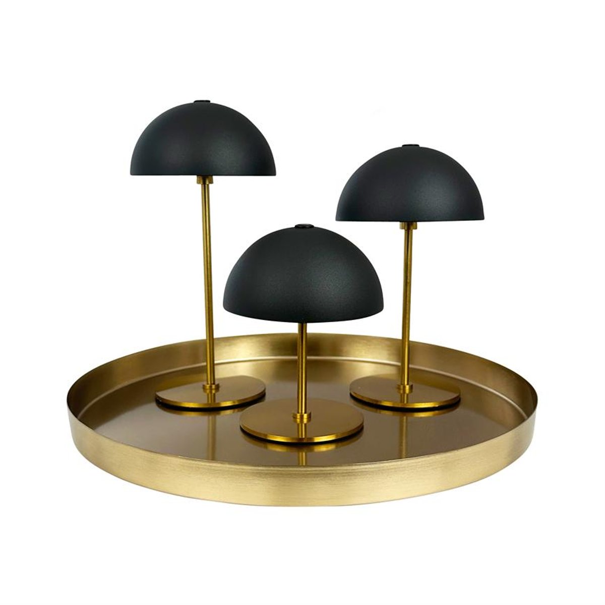 Lampe à poser LED ALONG Lot de 3 + plateau noir/laiton, DYBERG LARSEN