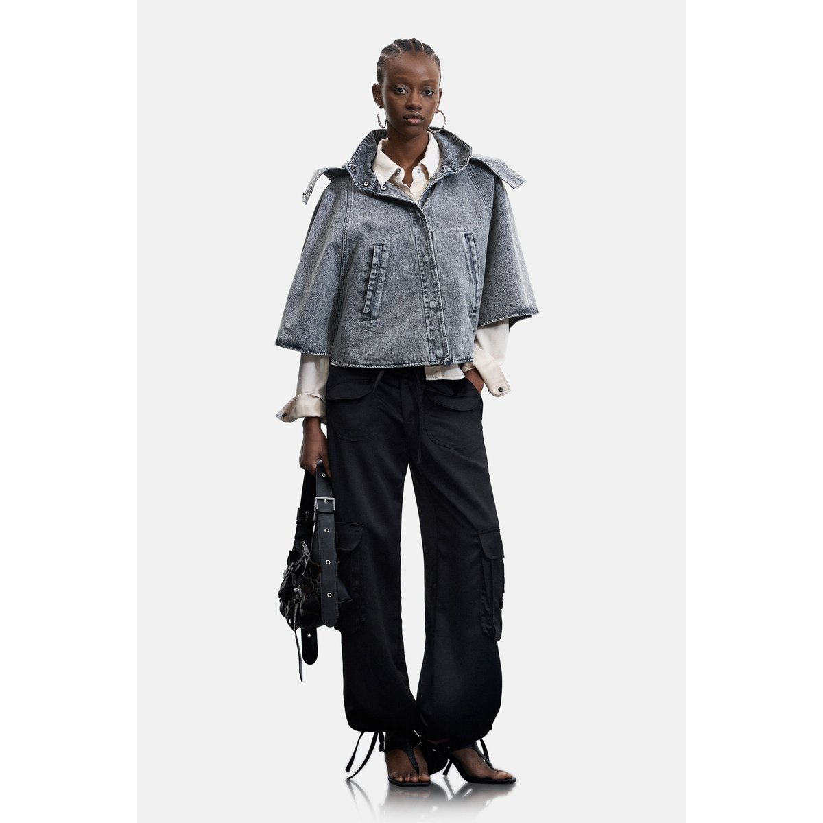 Poncho en denim 100 % coton gris, DESIGUAL
