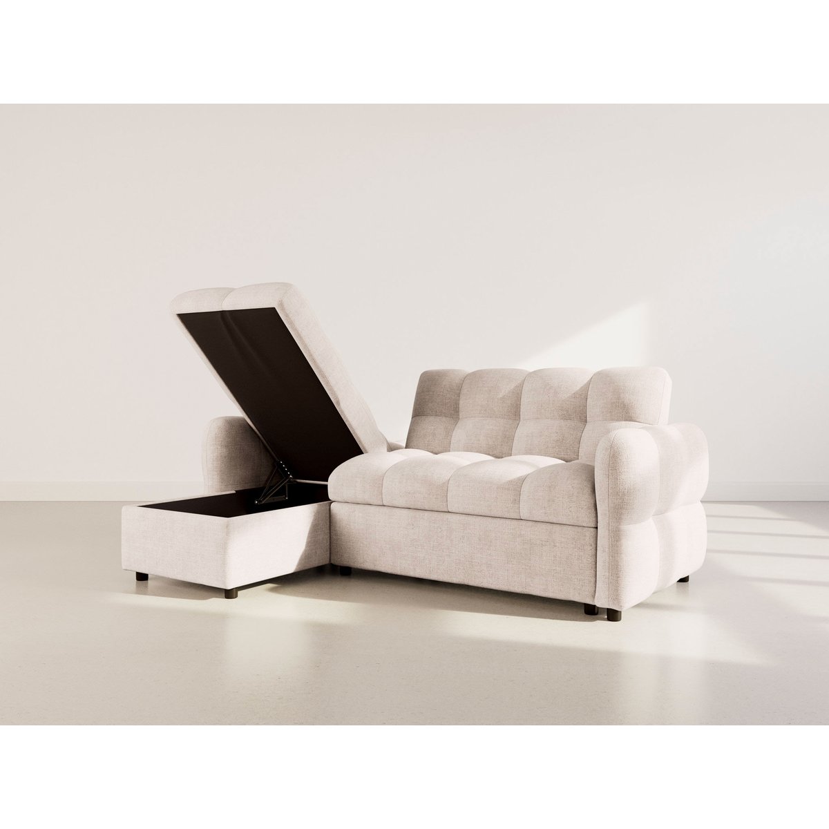 Canapé d'angle convertible velours texturé, OCTAVE beige, BEST MOBILIER
