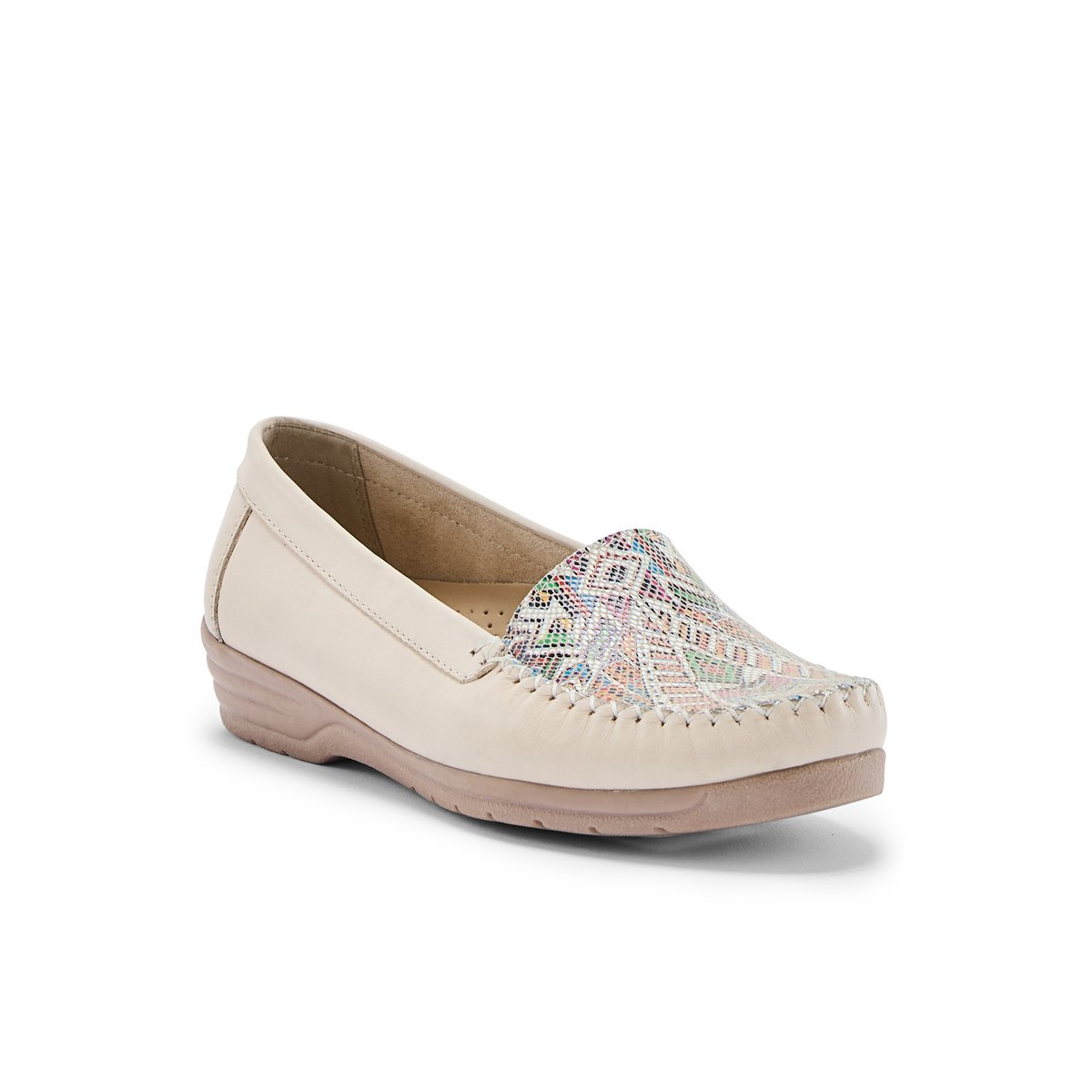 Mocassins grande largeur femme beige, PEDICONFORT