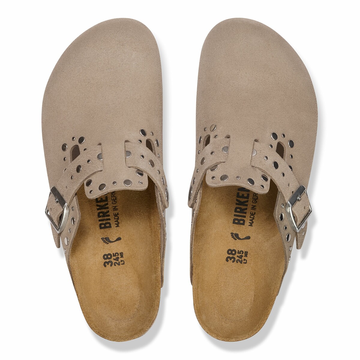 Sabots Boston en cuir suédé Rivet taupe, BIRKENSTOCK