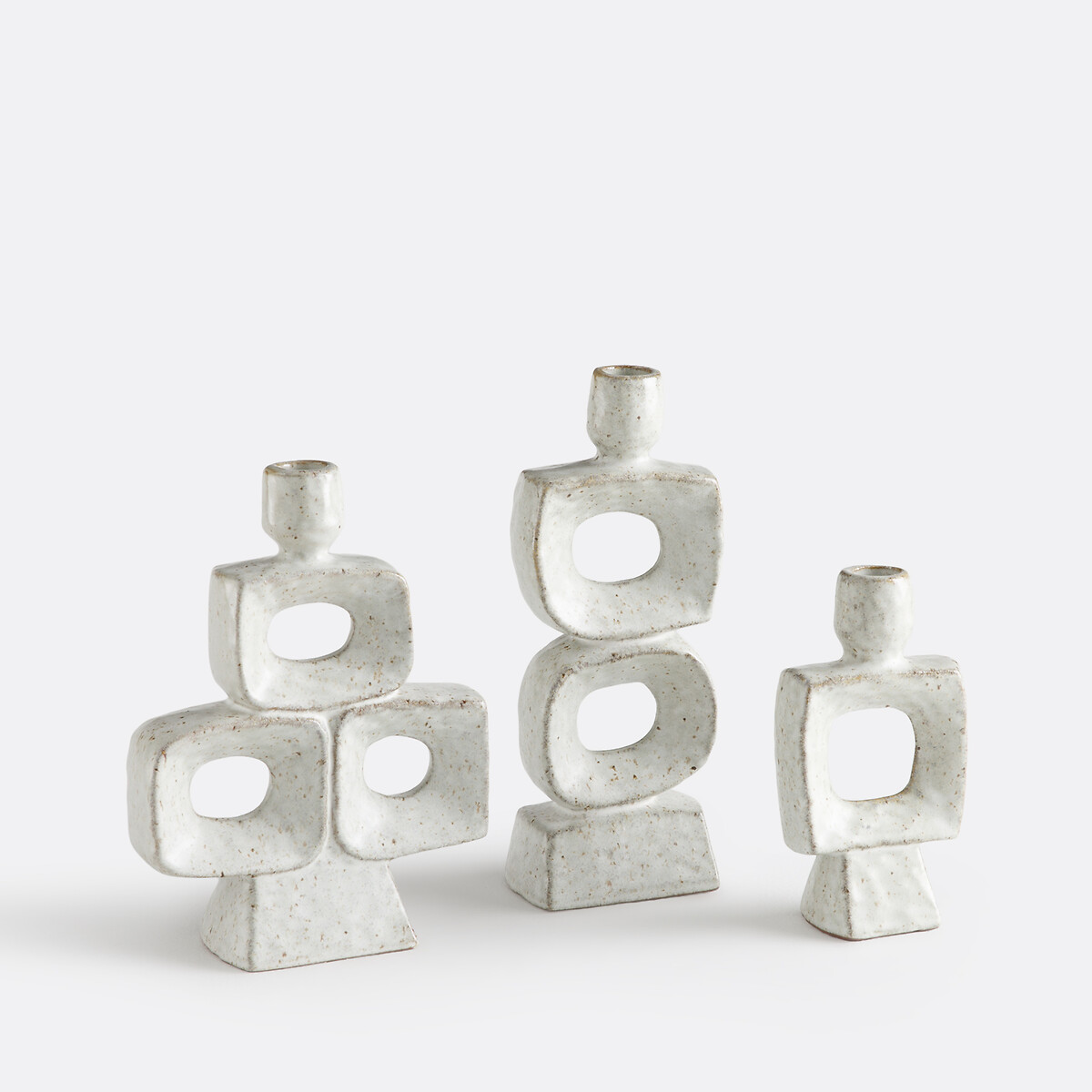 Ceral Ceramic Organic Candleholder Height 25.5cm speckled grey, LA REDOUTE INTERIEURS