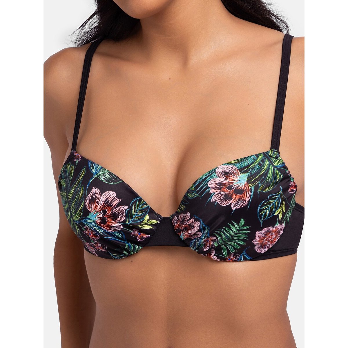 Mandika Bikini Top black floral print, DORINA