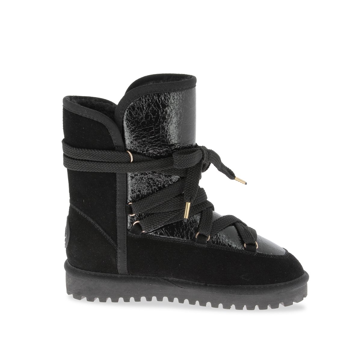 Bottines fourrées à lacets croisés CHALEY noir vernis, LES TROPEZIENNES PAR M.BELARBI