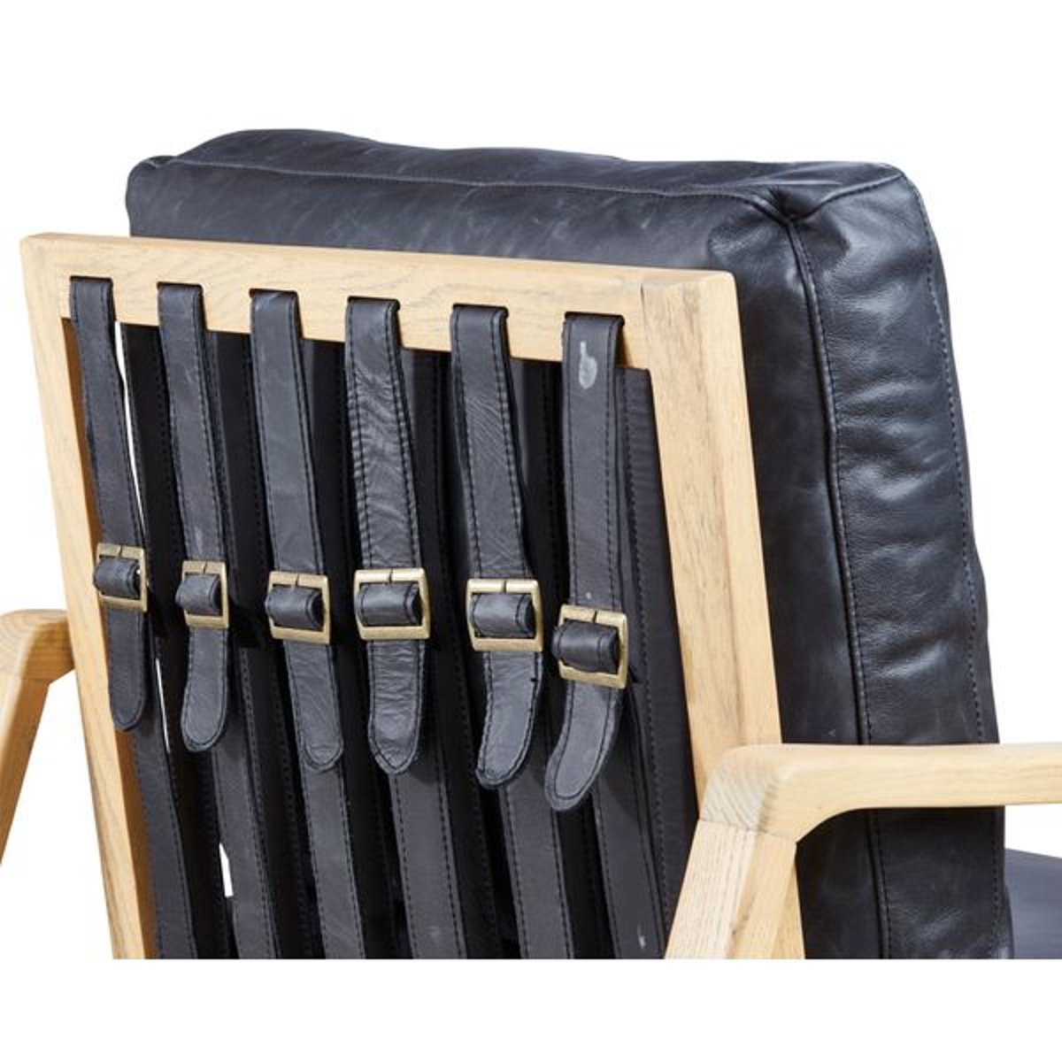 Fauteuil cuir pieds frêne naturel noir, ZAGO