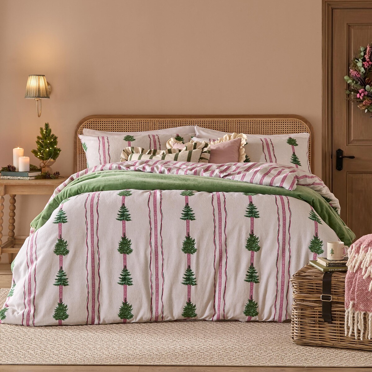 Spruce Stripe Reversible Brushed Cotton Duvet Cover and Pillowcase Set oatmeal, WYLDER