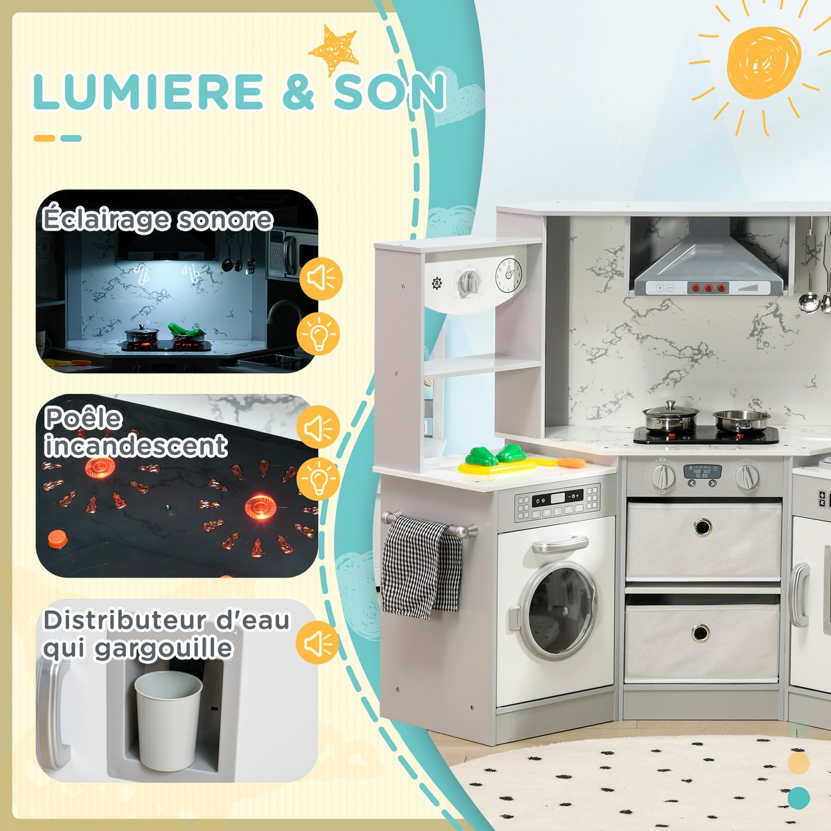 Ensemble de cuisine pour enfants MDF Gris gris blanc, AIYAPLAY