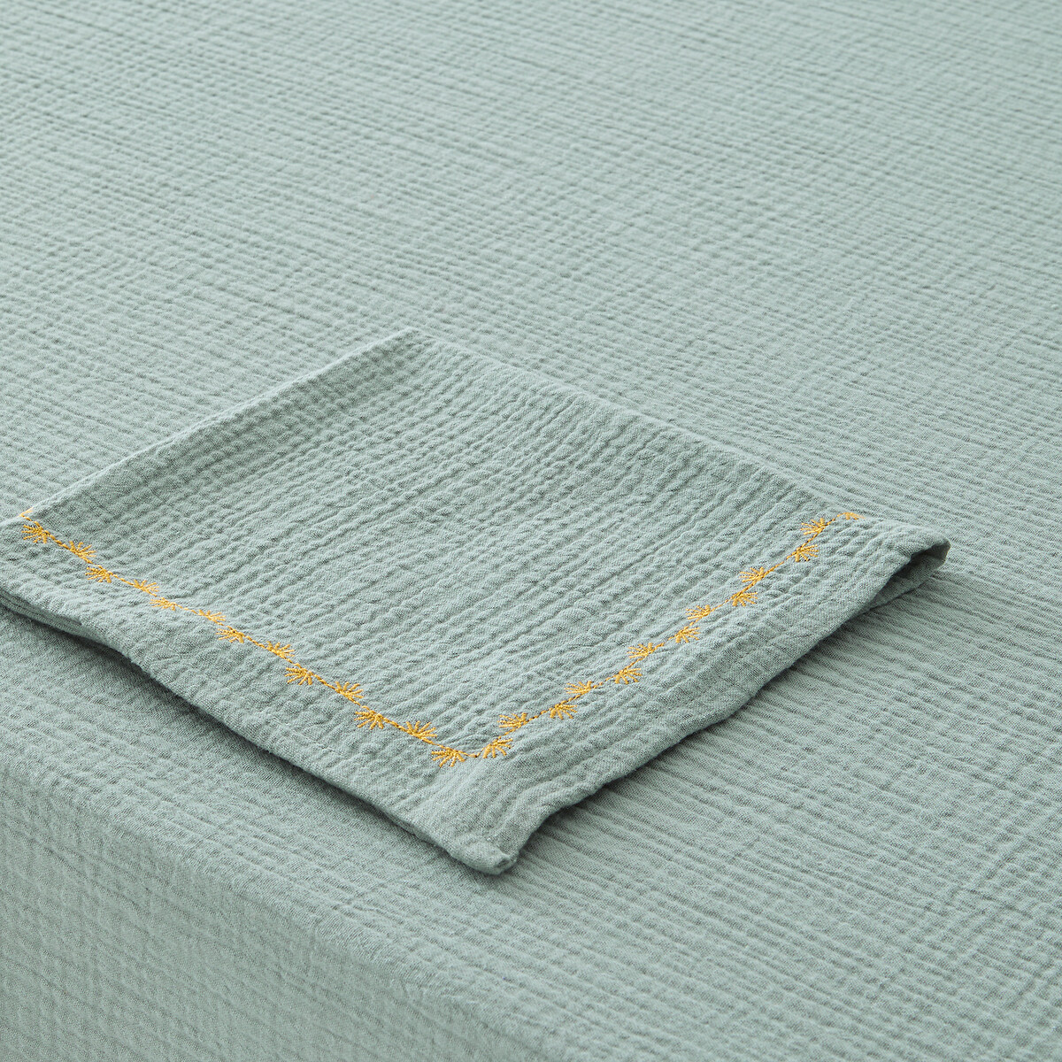 Lot de 4 serviettes de table en gaze de coton brodé, Kumla céladon, LA REDOUTE INTERIEURS